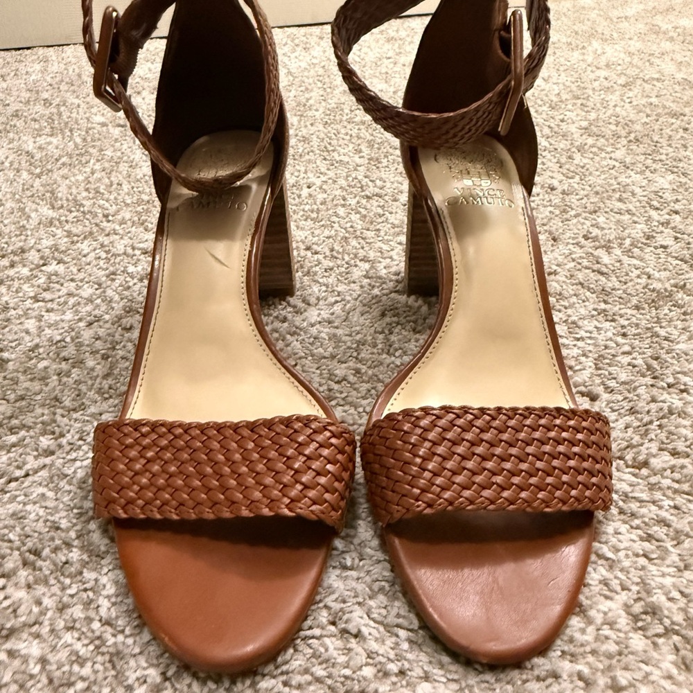 Vince Camuto Brown Woven Strap Heeled Sandals